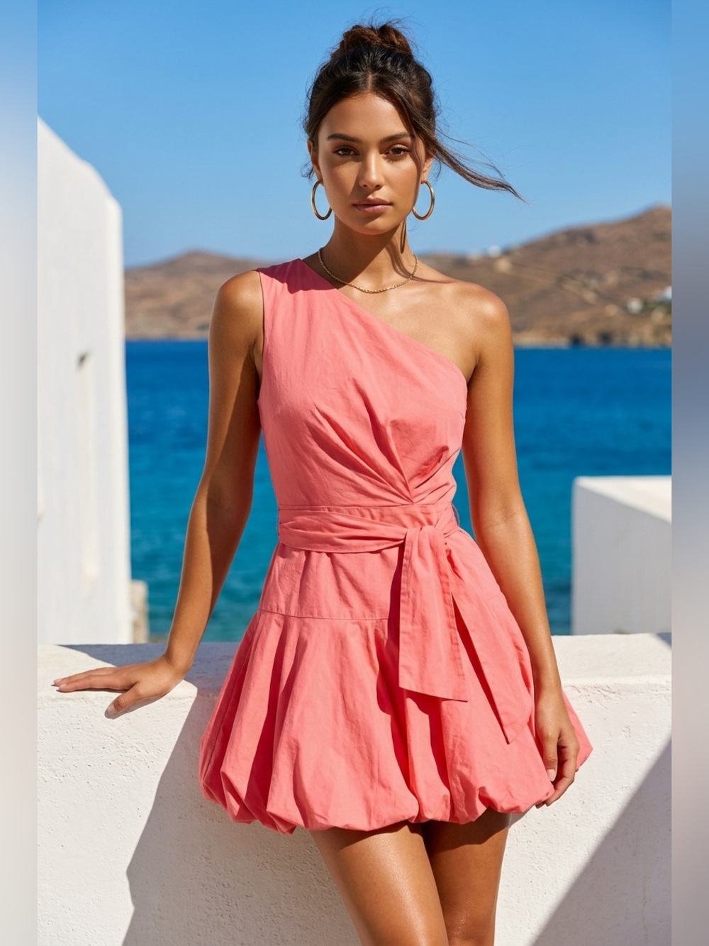 Coral One Shoulder Puff Dress" by Derek Lam 10 Crosby